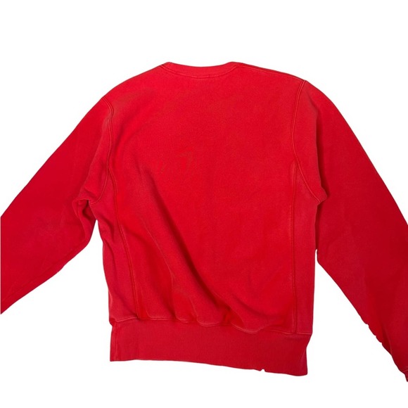Champion Reverse Weave Red Crew Neck Pullover Sweatshirt Black Script Logo - Picture 3 of 8